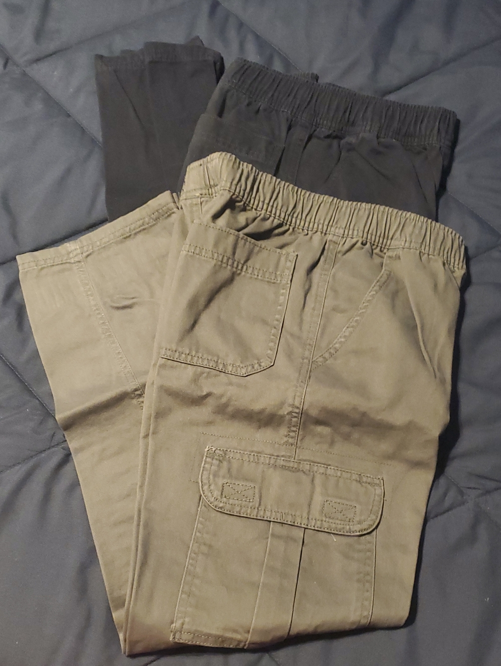 Kids Elastic Waist Cargo Pants In Gray And Navy